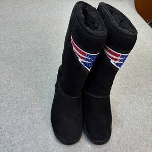 New England Patriots Dawgs Womens Boots Black Faux Suede 9 NFL Team Patch Lined